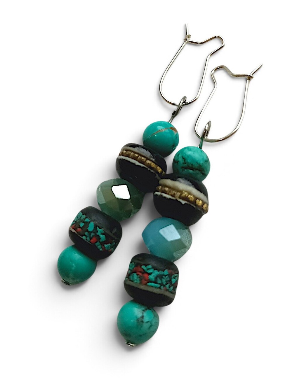 Inlaid Yak Bone And Turquoise Drop Earring Handmade Beaded Boho Dangles Crystal